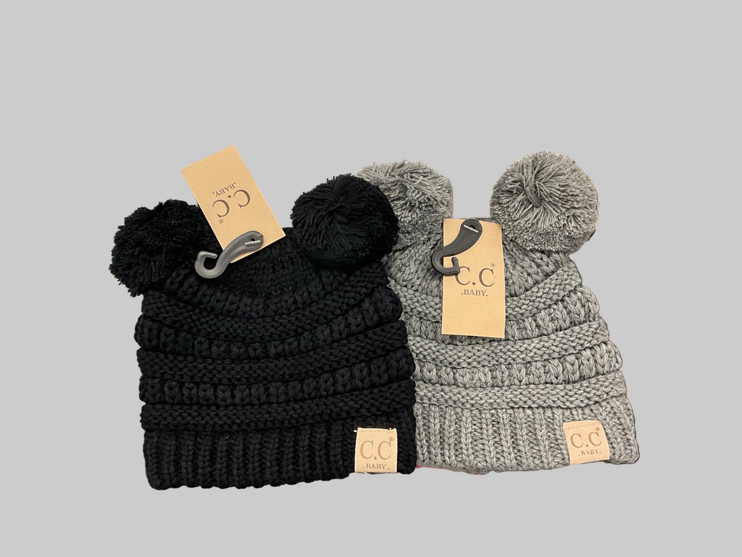 CC BABY SOLID DOUBLE POM BEANIE
