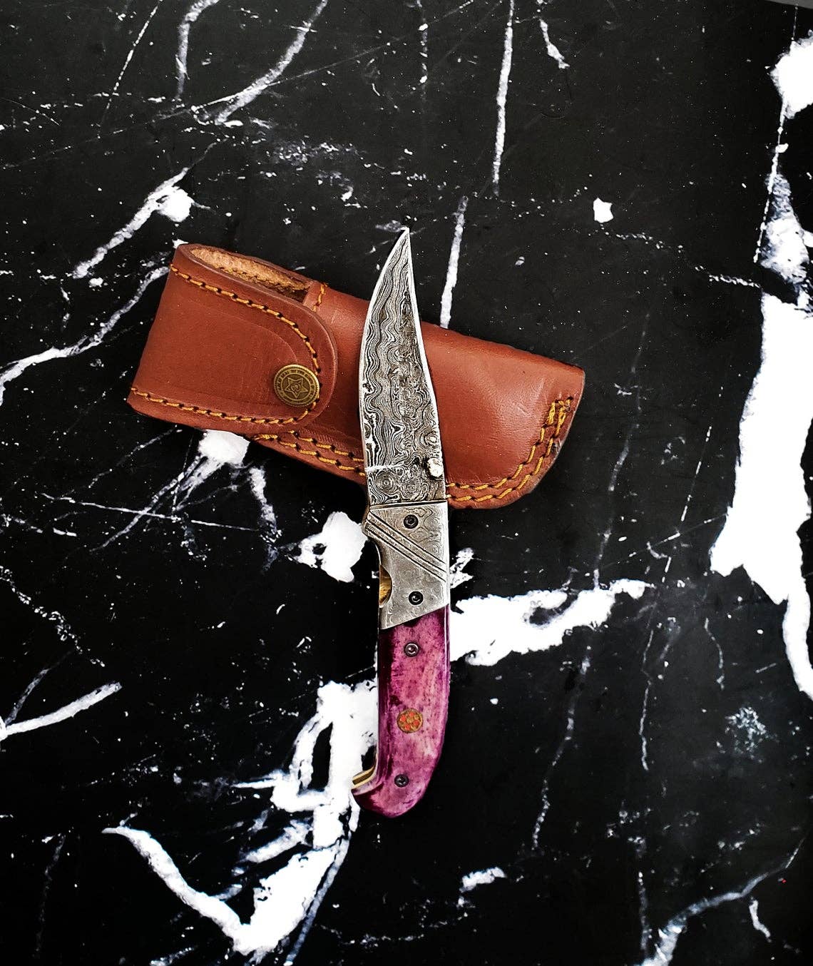 Titan Classico Viola- Raindrop Damascus Folding Blade/ EDC/-TF-002