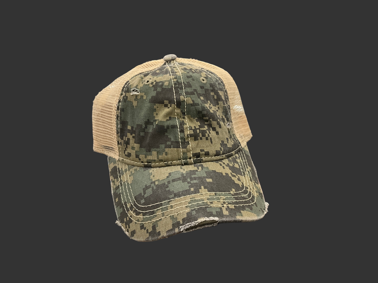 CC BEANIE- Digital Camo Mesh Back High Pony Ball Cap-BT-927