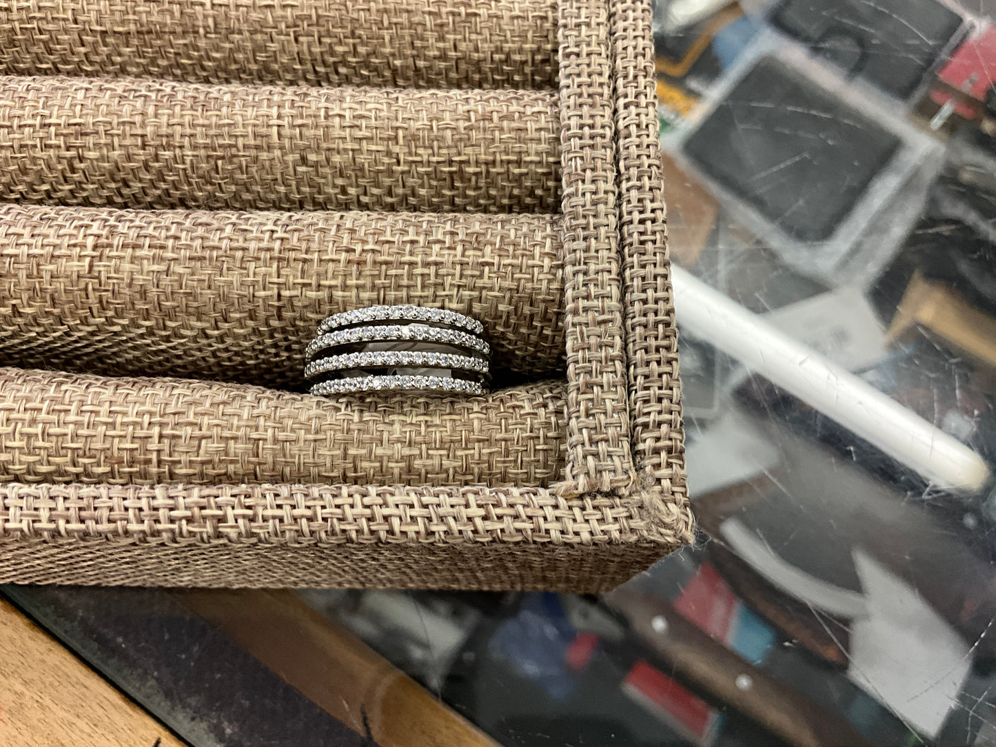 WHEELER SILVER TONE CUBIC ZIRCONIA BANDS RING- BK428