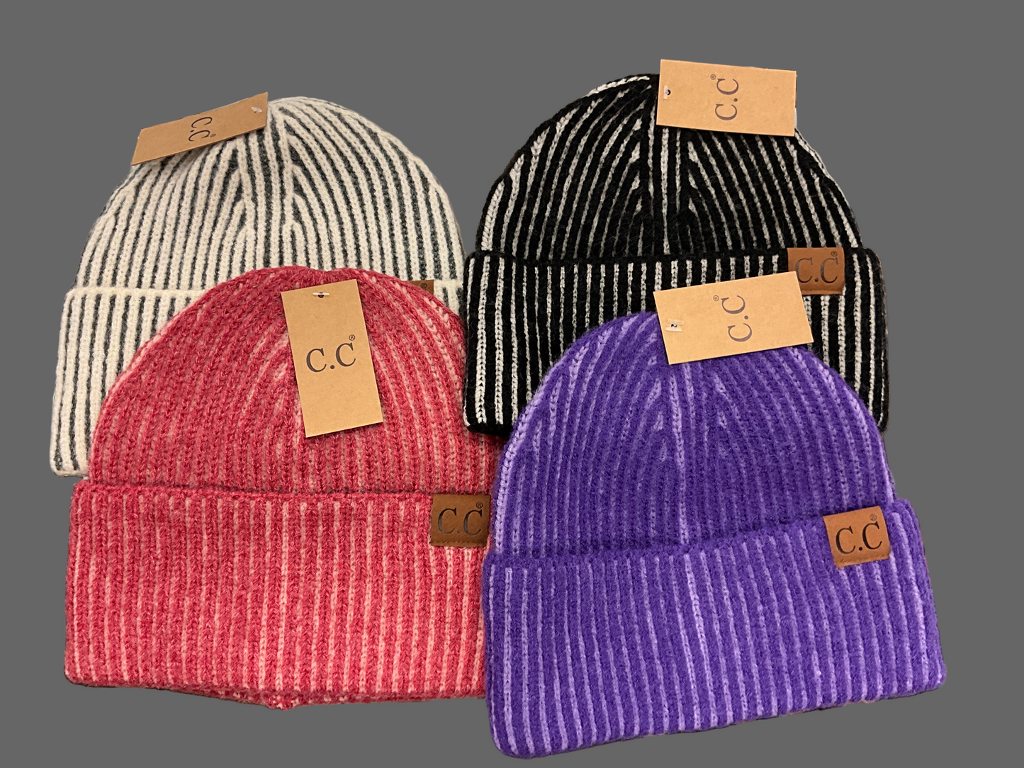 CC Contrasting Striped Cuff Beanie