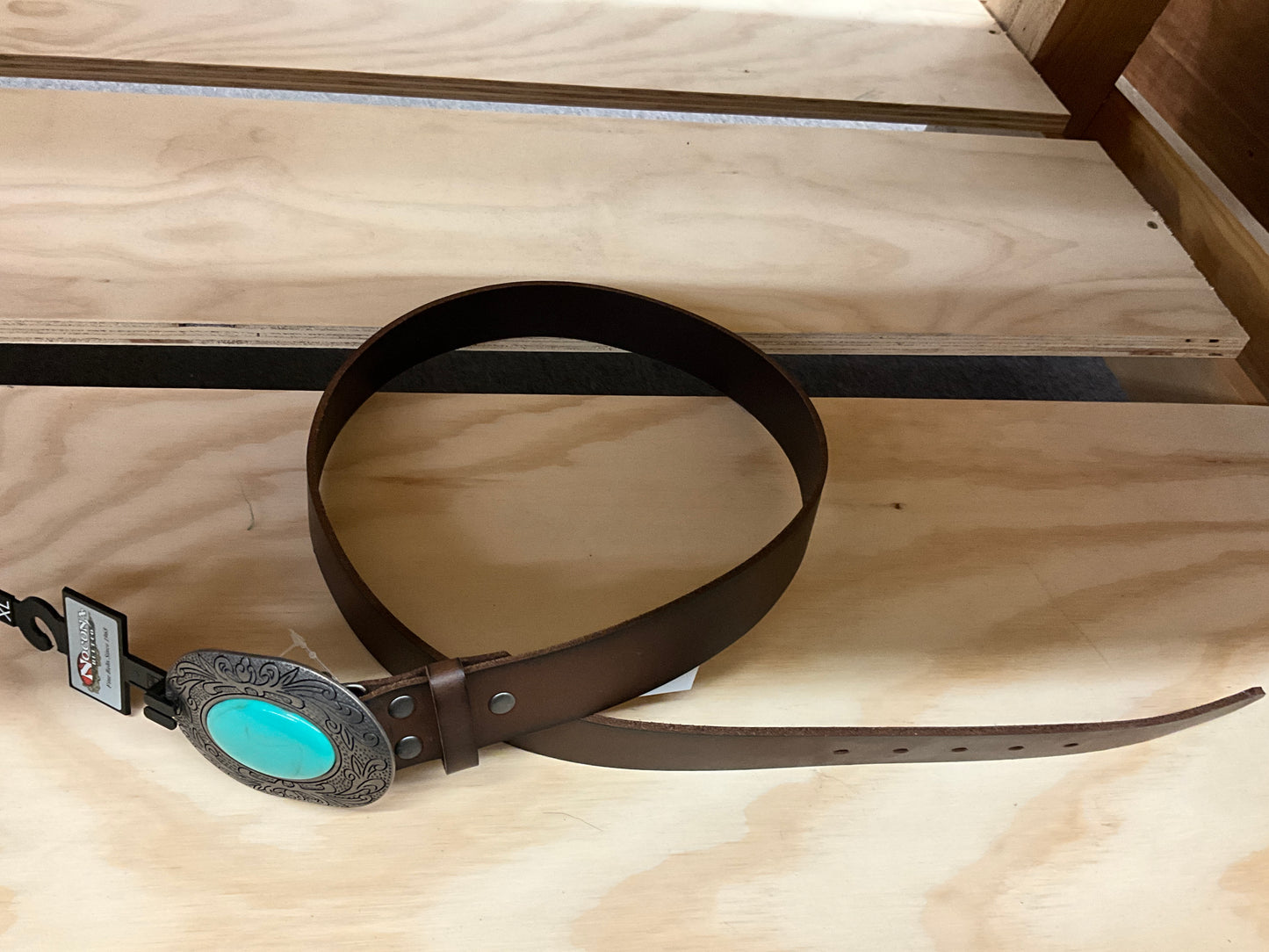 NOCONA BELT-BROWN/ TURQ STONE BUCKLE - N320001402
