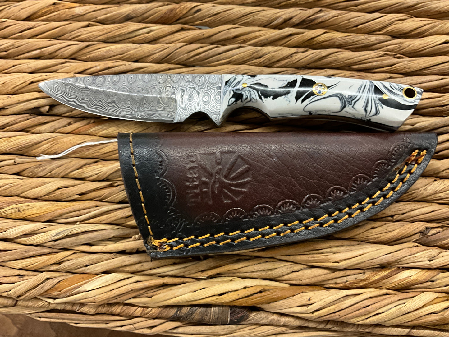 TITAN DAMASCUS FIXED BLADE GUTHOOK KNIFE - TD-705