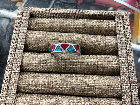 WHEELER TURQUOISE AND RED STONE RING-SRC322