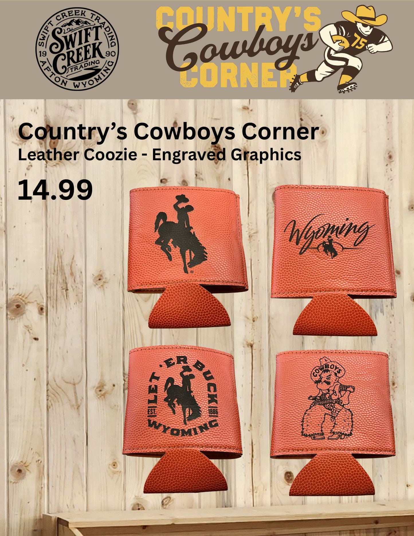 Country's Cowboys Corner - Leather Coozie - Custom Graphic - CCC-LTHCOOZIE-
