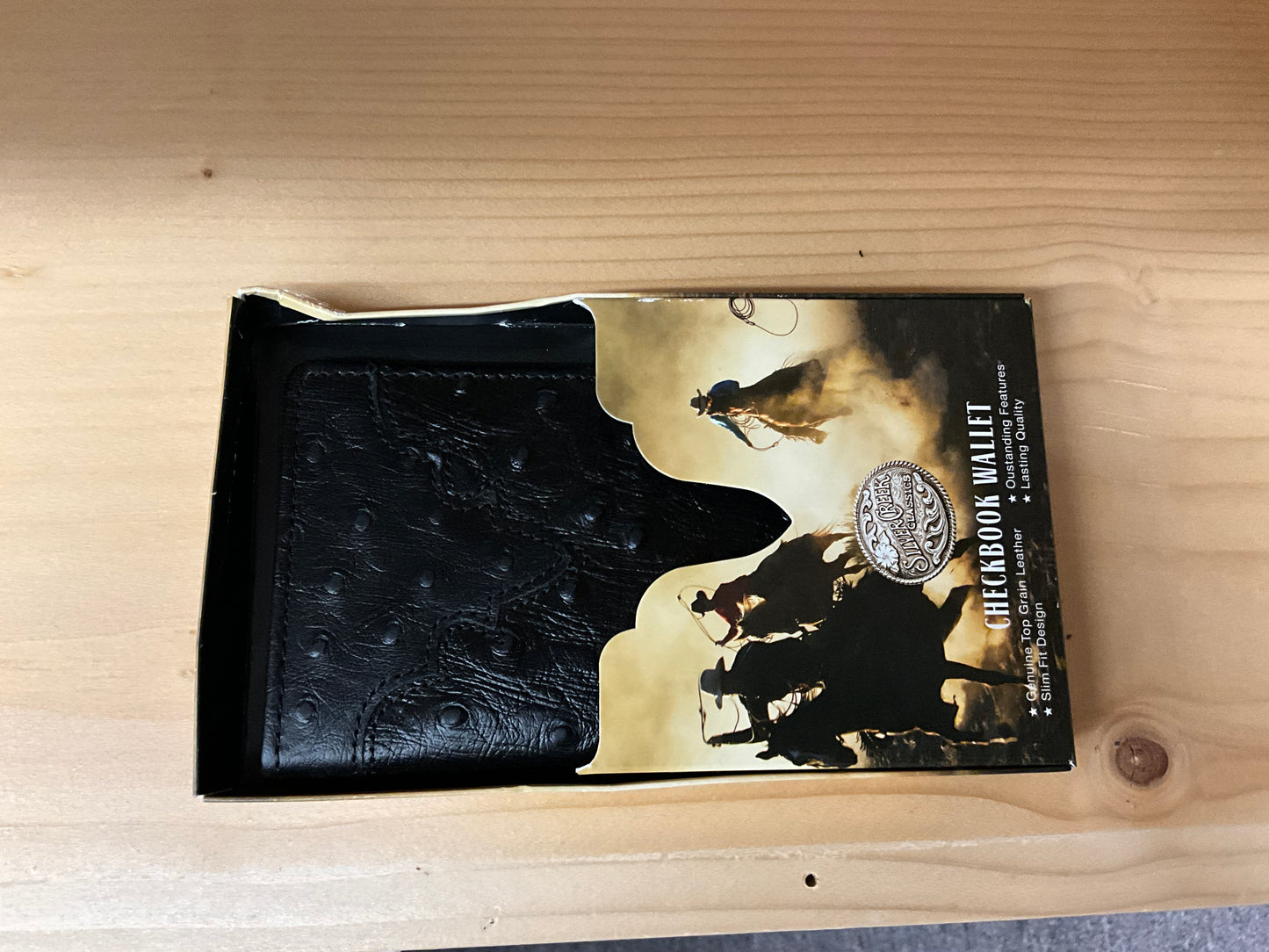SILVER CREEK BLACK OSTRICH PRINT RODEO WALLET - 06233