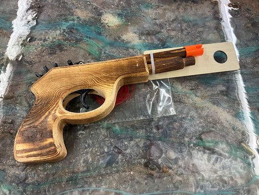 RUBBER BAND OFFICIAL GUNS - WOOD TOY RUBBER BAND PISTOL- CSOFF11057