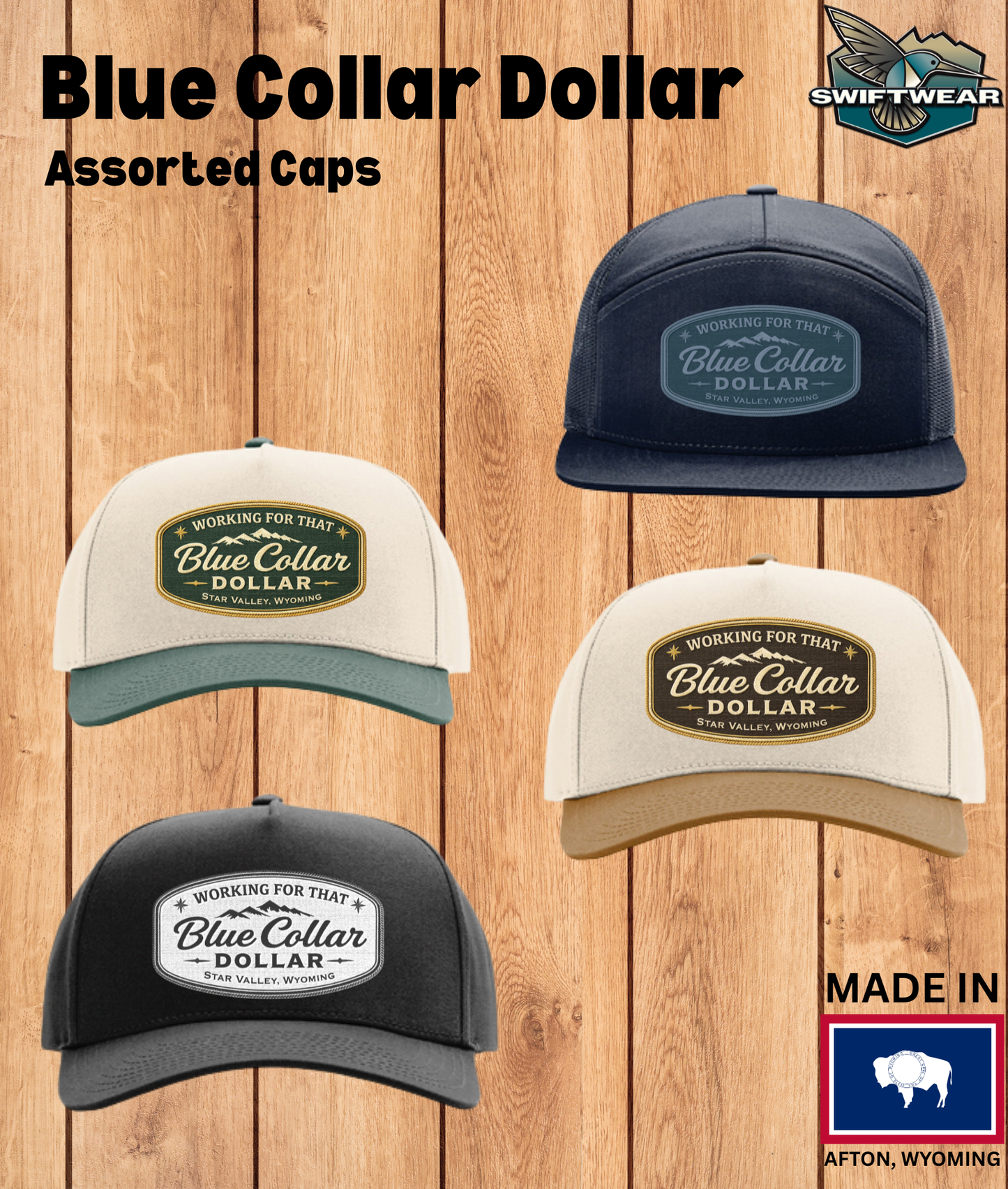 Swiftwear -Retail Blue Collar Dollar  Assorted Trucker Caps - SW-BCD-