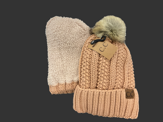 CC FUZZY LINED FUR POM POM BEANIE