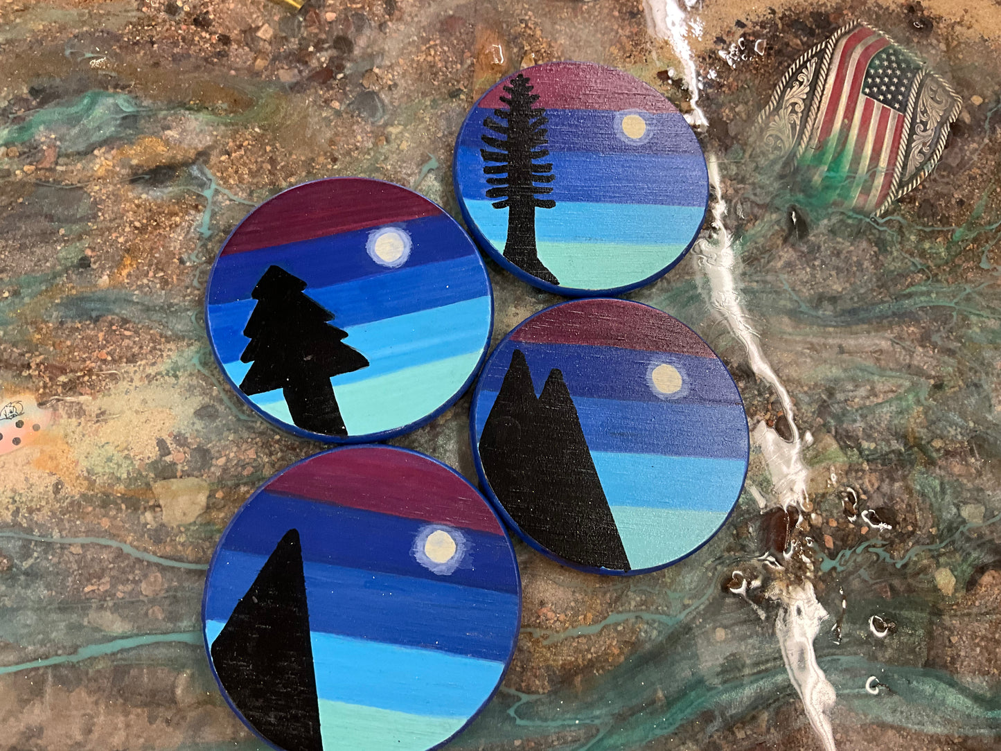 KB 4-Peice Hand painted Wood Coaster Set