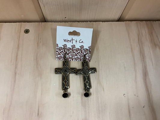 WEST & CO- EARRINGS, BRASS CROSSES W/BEAD-89441