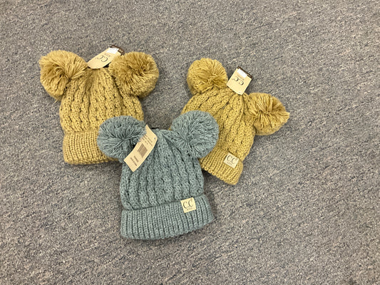 CC BEANIE-KNIT BEANIE W/POMS-KID-24