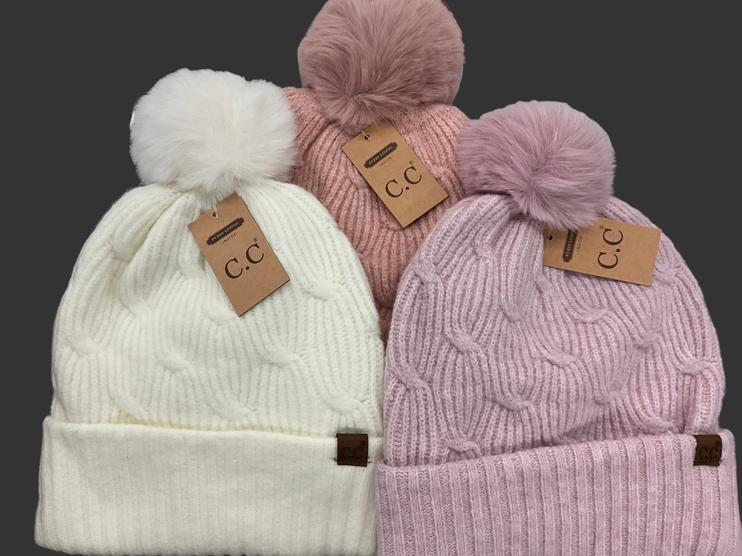 CC CHAIN LINK KNITTED MATCHING POM POM BEANIE