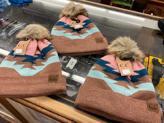 CC BEANIE- AZTEC BEANIE W/POM- YJ-1000