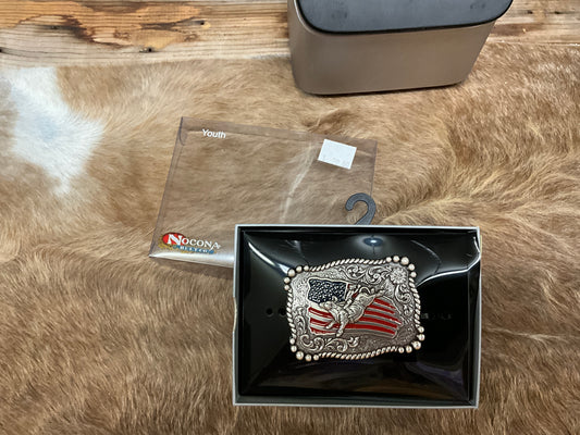 NOCONA-FLAG/BULL RIDER BELT BUCKLE-36107