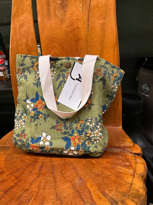 FAIRE VINTAGE FLORAL CORDUROY TOTE BAG