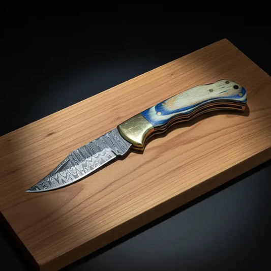 FAIRE DAMASCUS OCEAN WAVE FOLDING KNIFE TF-086