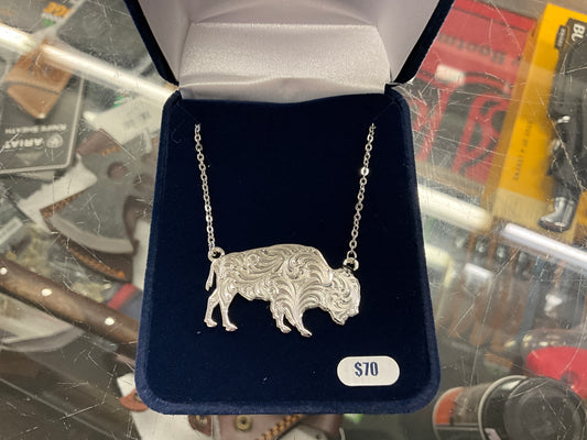 MONTANA SILVER- BUFFALO SILHOUETTE NECKLACE-NC6065