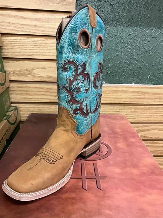 CIRCLE G BOOTS-LADIES HONEY/TURQUOISE INLAY & EMBRO