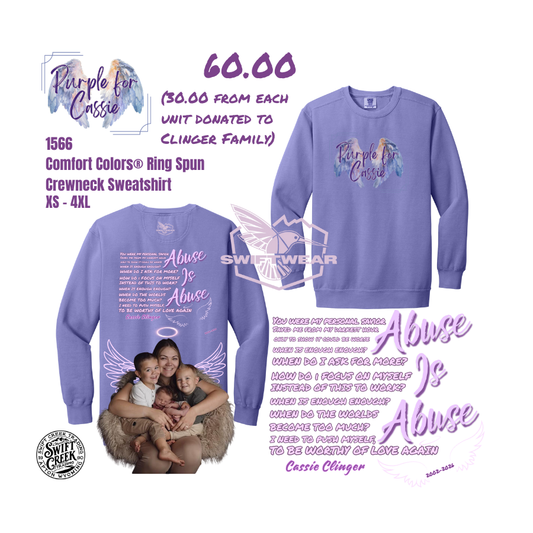Purple For Cassie Comfort Colors® Ring Spun Crewneck Sweatshirt