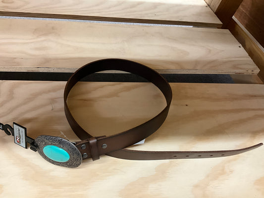 NOCONA BELT-BROWN/ TURQ STONE BUCKLE - N320001402