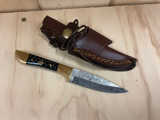 TITAN-DAMASCUS STEEL GOLDEN SERPENT KNIFE-TK-413