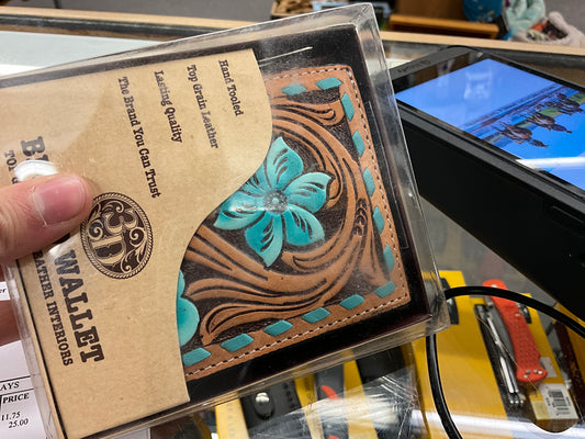3D-  BIFOLD WALLET TEAL FLOWER LEATHER - D250007902