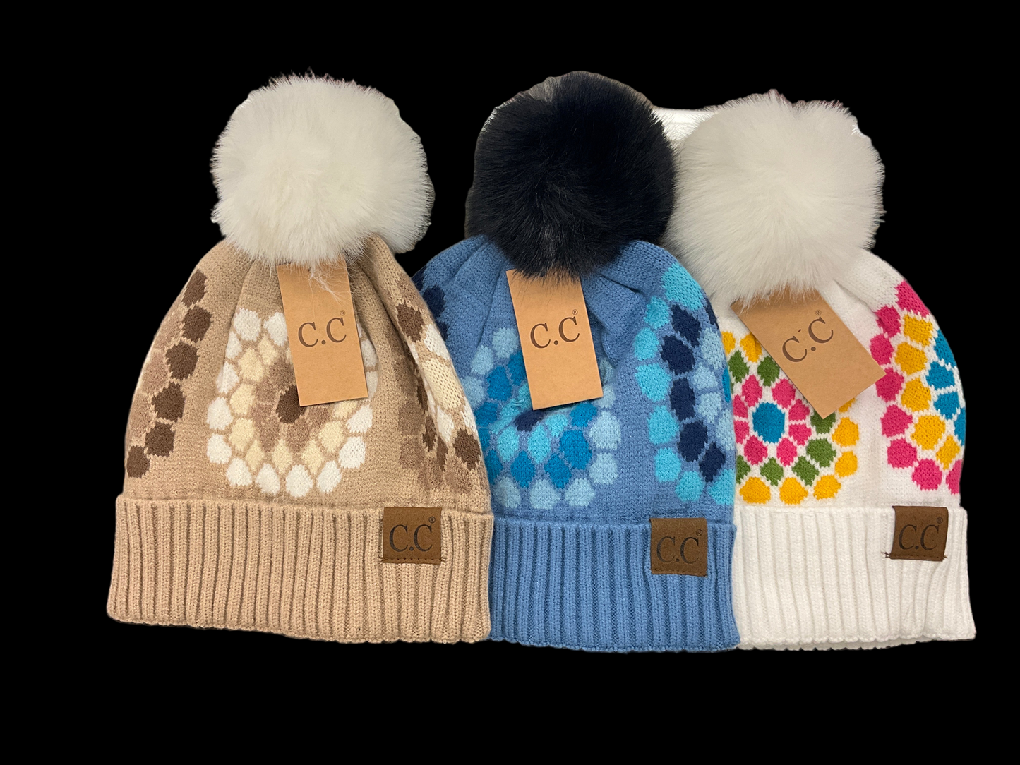 CC BEANIE FLOWER PATTERN POM