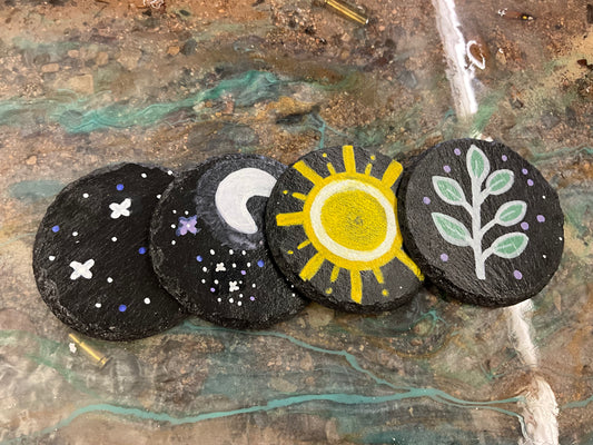 KB 4-Peice Hand painted Slate Coaster Set - Circle KB-002