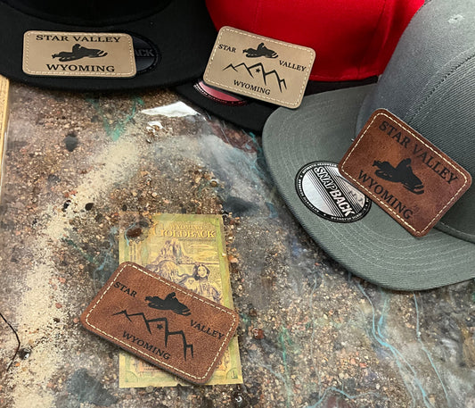 Pick a Hat Pick a Patch-Custom Leather Patch Flat Bill Solid Snap Back Trucker Hat_Snow Mobile_Sledder_Star Valley_Wyoming
