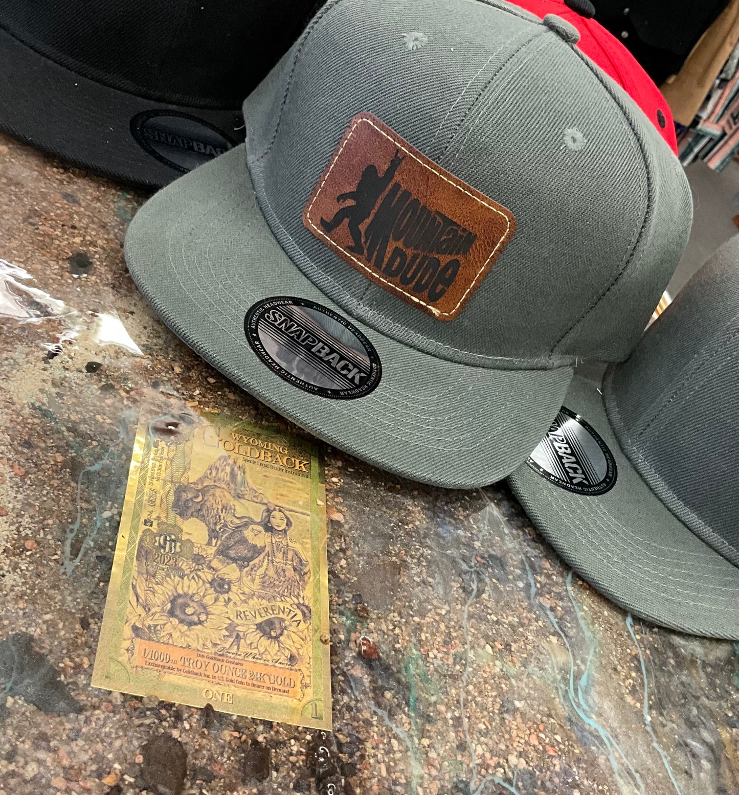 Pick a Hat Pick a Patch-Custom Leather Patch Flat Bill Solid Snap Back Trucker Hat_Snow Mobile_Sledder_Star Valley_Wyoming