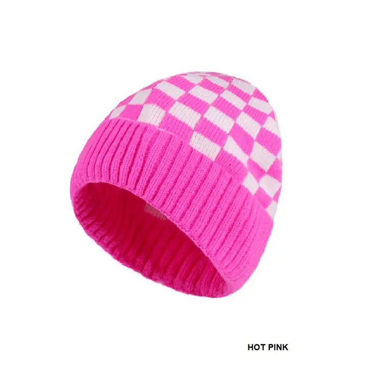 Checkered Pattern Cuff Beanie