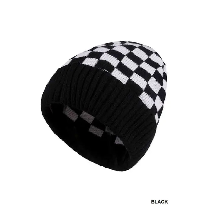 Checkered Pattern Cuff Beanie