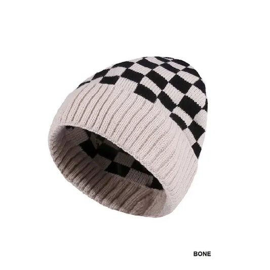 Checkered Pattern Cuff Beanie