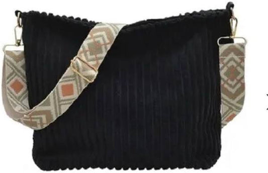 Corduroy Tote Bag With Guitar Shoulder Strap-55600