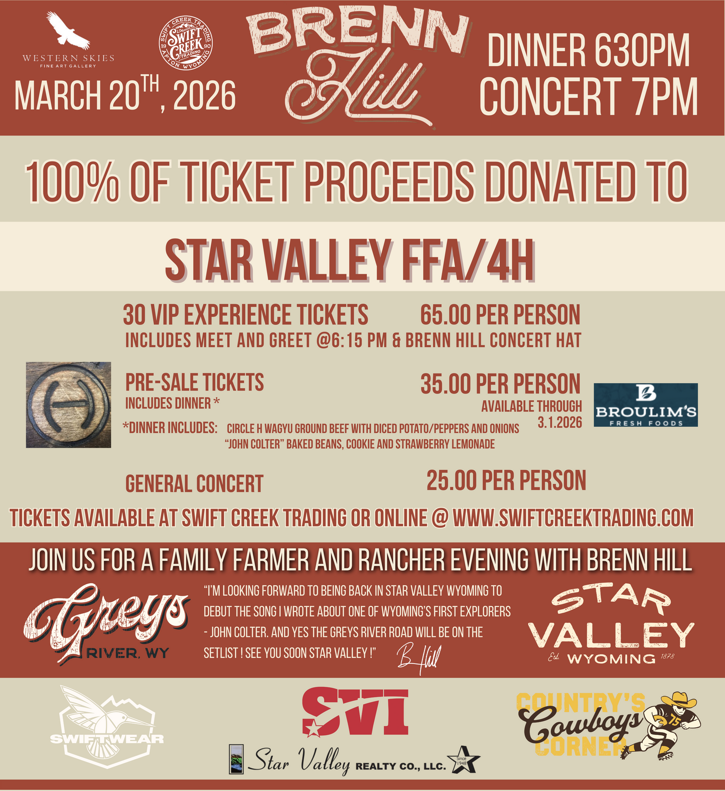 Star Valley Farmers and Ranchers Benefit Concert Family Night out with Brenn Hill