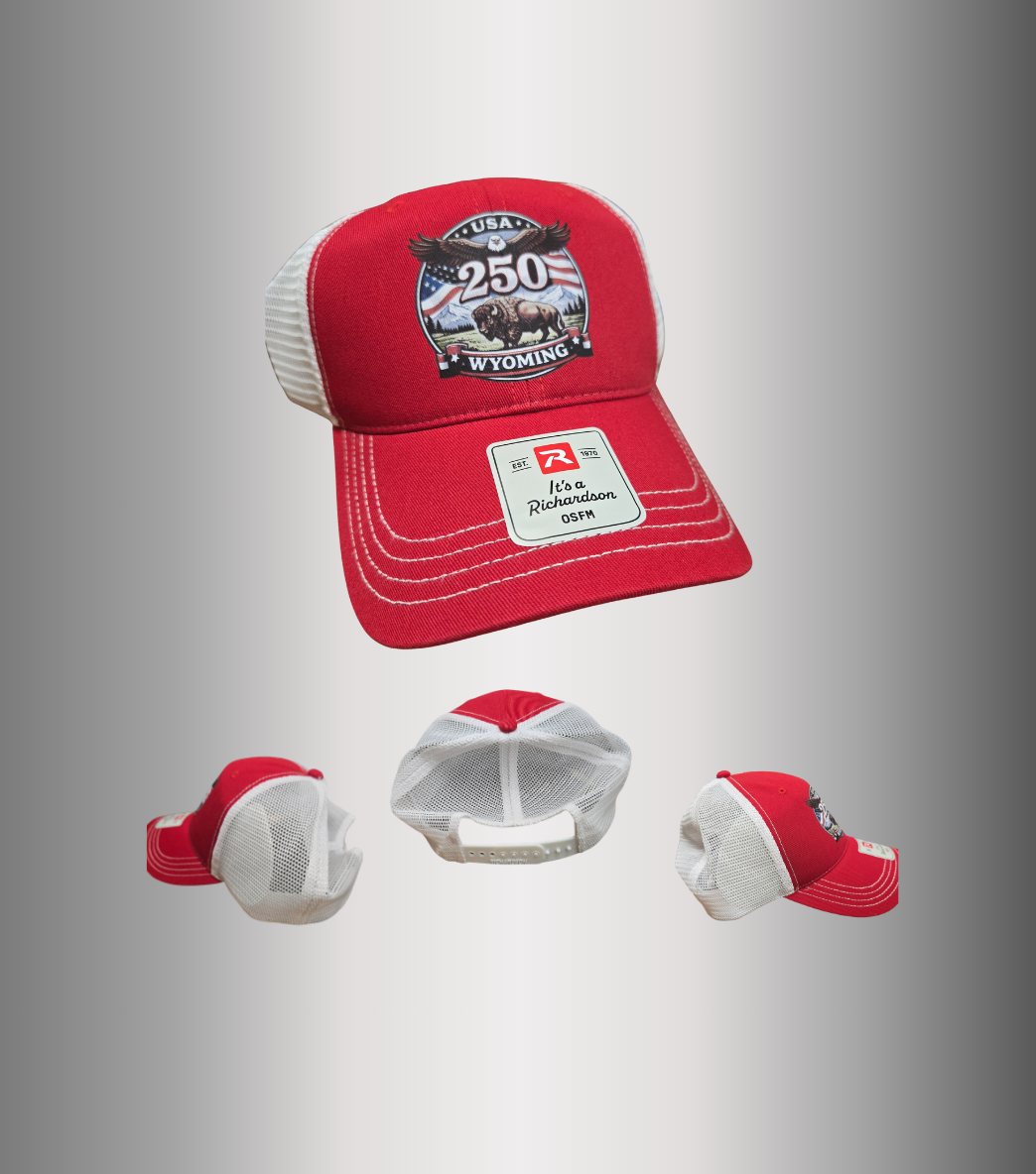 Official Wyoming 2026 US 250 Printed Graphic Richardson Hats