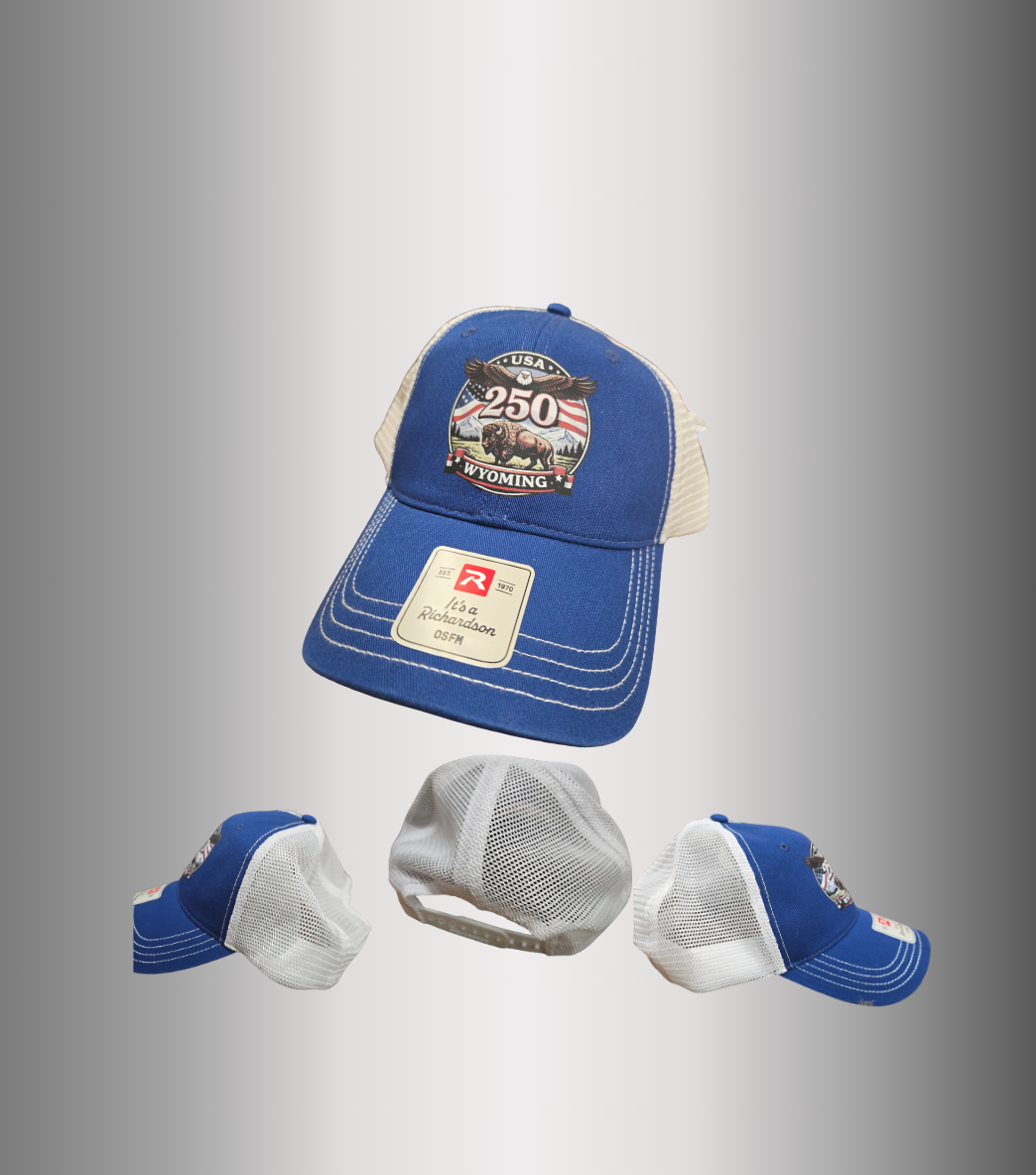 Official Wyoming 2026 US 250 Printed Graphic Richardson Hats