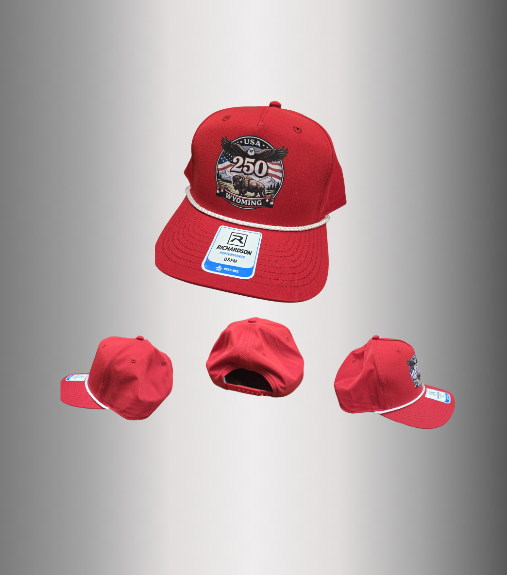 Official Wyoming 2026 US 250 Printed Graphic Richardson Hats